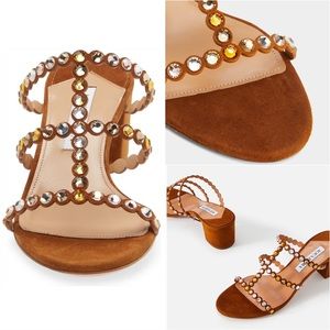 New AQUAZZURA Tequila Crystal Suede Caged Sandals 50 $1,095